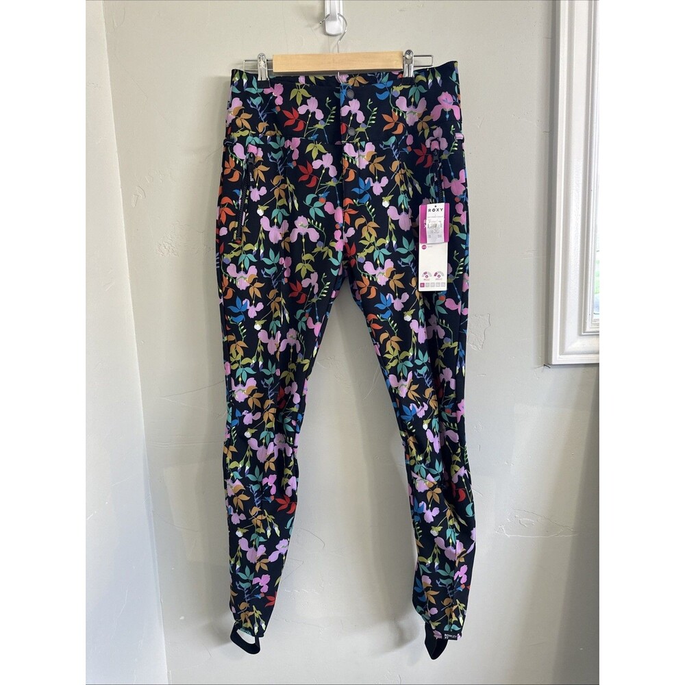 Roxy Rowley NWT  Size L Women’s Snow Pants Stirrups Ski Snowboard Black Floral